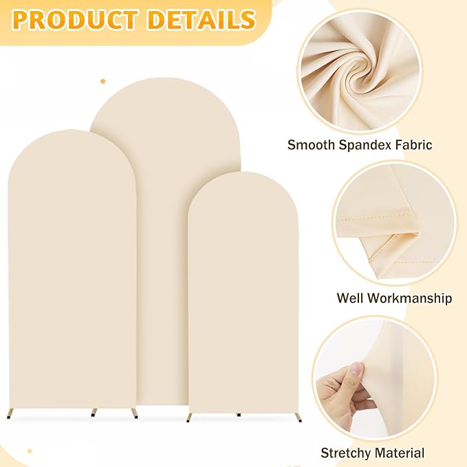 Arch Backdrop Stand and Cover Set 4&5&6ft Beige Arch Cover Set of 3 Metal Arches Backdrop Stand Wedding Arched Frame Gold Arched Backdrops Stand with Covers for Wedding Party Ceremony Decor