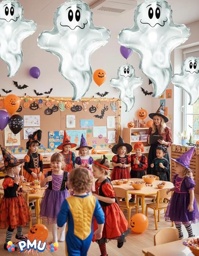 PMU 10 Pc Halloween Flying Ghost 24 Inch Mylar-Foil Balloon