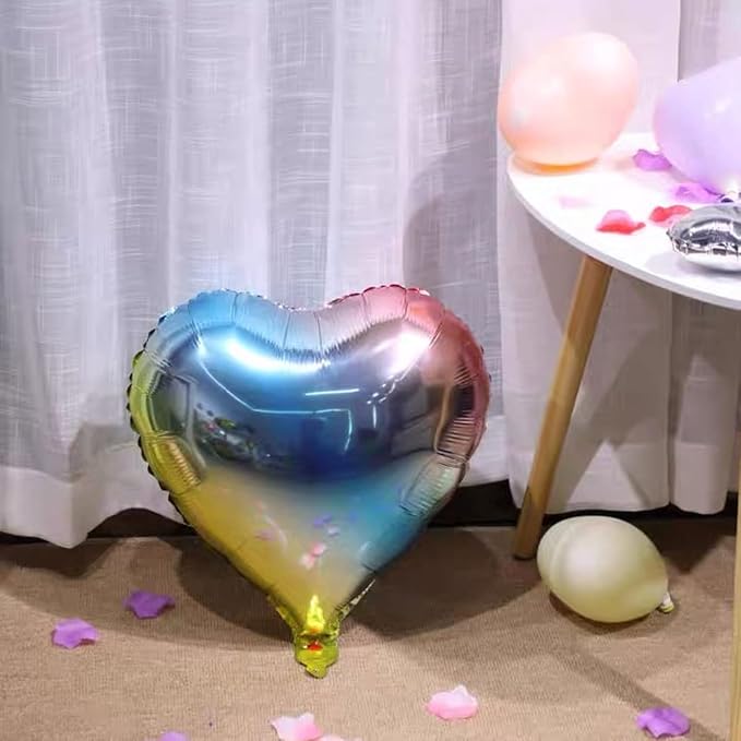 18 Assorted Gradient Color heart Shaped Balloons 18 Inches 6 Kinds of Rainbow Party Foil Balloons, Foil Balloons for Party Decoration, Birthday Party Supplies or Wedding Ceremony