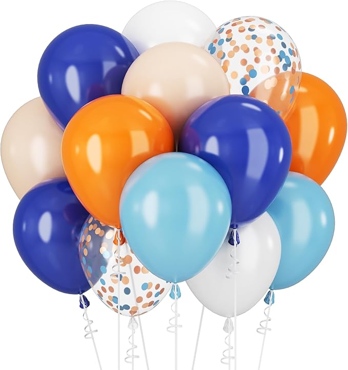 Blue and Orange Balloons 60PCS 12INCH Orange White Balloon Navy Dark Light Blue Confetti Balloon for Puppy Birthday Dog Theme Party Decorations Helium Latex Balloons for Arch