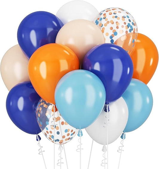 Blue and Orange Balloons 60PCS 12INCH Orange White Balloon Navy Dark Light Blue Confetti Balloon for Puppy Birthday Dog Theme Party Decorations Helium Latex Balloons for Arch