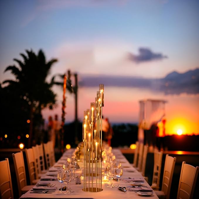 20Sets Floor Gold Candelabra Wedding Centerpieces for Tables,48" Tall Clear Candle Holders Taper Candlestick with Arcylic Lampshades for Birthday Christmas Party candelabros para centros de mesa