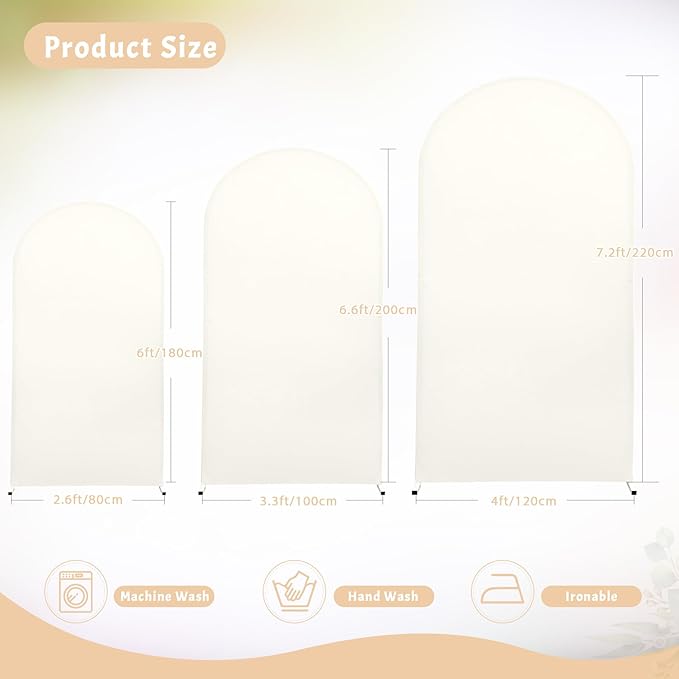 (7.2FT, 6.6FT, 6FT) Wedding Arch Cover Set of 3 Beige Spandex Fitted Arch Cover for Round Top Chiara Backdrop Stand Covers for Birthday Party Banquet Photo Background Decoration