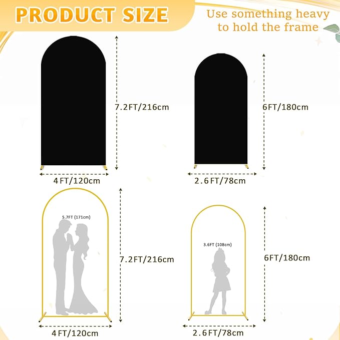 Set of 2 Backdrop Stand Cover Metal Arch with Cover Black Arch Covers 6&7.2ft Wedding Arched with Covers Metal Arches Backdrops Stand for Wedding Banquet Ceremony Reception Decor