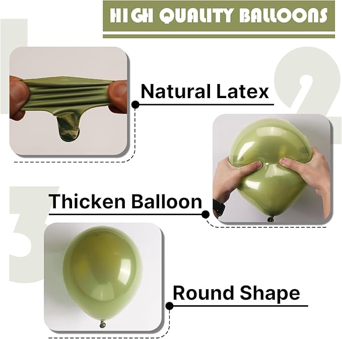 PartyWoo Sage Green Balloons 100pcs 5 Inch Olive Boho Green Latex Balloons for Birthday Baby Shower Graduation Wedding Dinosaur Jungle Golf Football Baseball Theme Party Decorations Green-F11