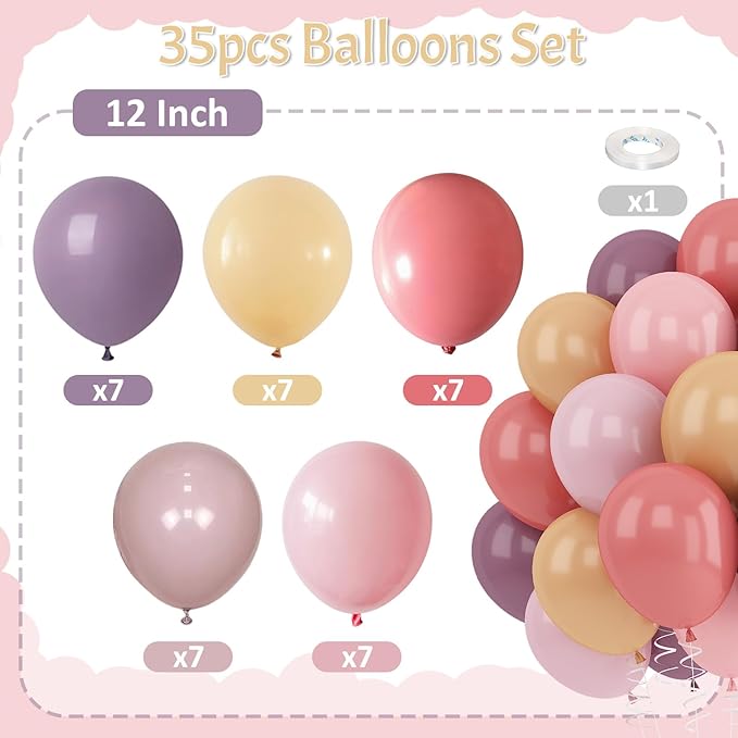Pink and Purple Balloons 12inch Dusty Purple Blush Pink Balloon for Neutral Birthday Party Decorations Pale Nude Apricot Latex Balloons for Arch Boho Bridal Wildflower Baby Shower