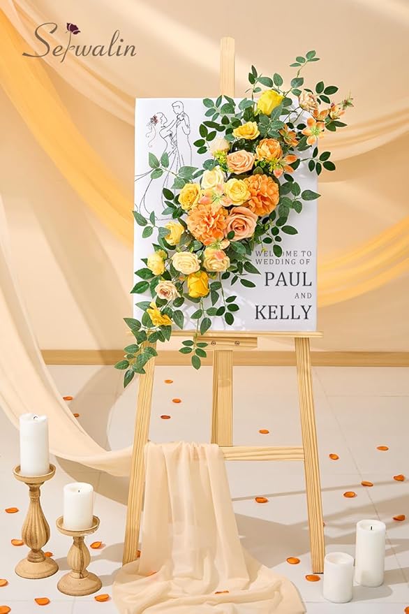 Serwalin Artificial Yellow Orange Fall Flowers, Autumn Silk Fake Flowers for DIY Wedding Bouquets Cake Flower, Table Centerpieces Baby Shower Birthday Party Home Decorations