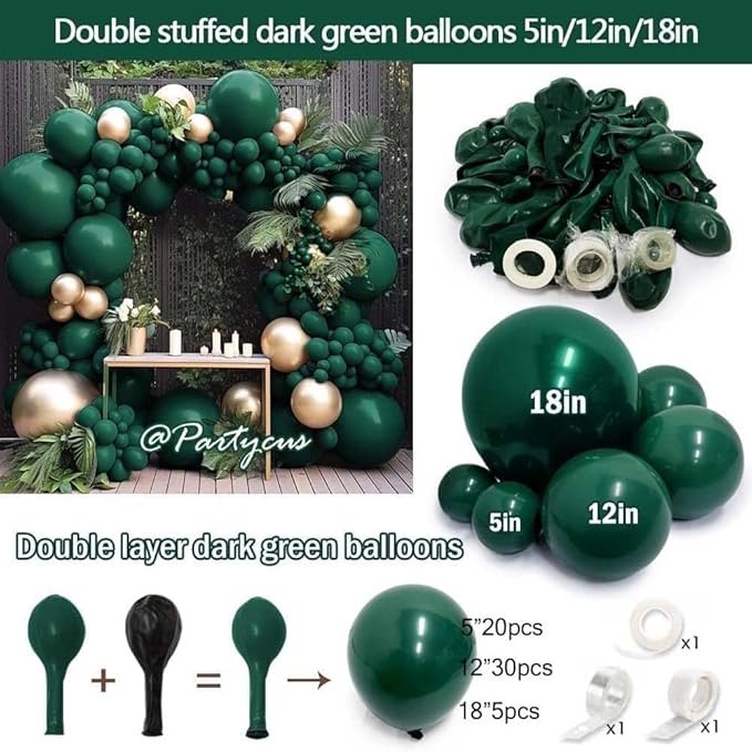 Dark Green Balloon Garland Arch Kit Double Stuffed Emerald Green Latex Balloon Different Sizes 18 12 5In for Birthday Baby Shower Anniversary Graduation Party Decoration