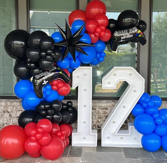 Red Blue Black Balloons, 12Inch Red Blue Black and Silver Balloon for Boys Party Kids Theme Birthday Baby Shower Graduation Party Decorations