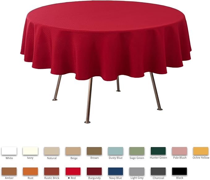 maxmill Round Tablecloth Weaved Texture Design Spill-Proof Wrinkle Free Soft Christmas Table Cloth for Circular Table Cover, for Dining Room Banquet Parties Holiday Dinner, 90 Inch Red