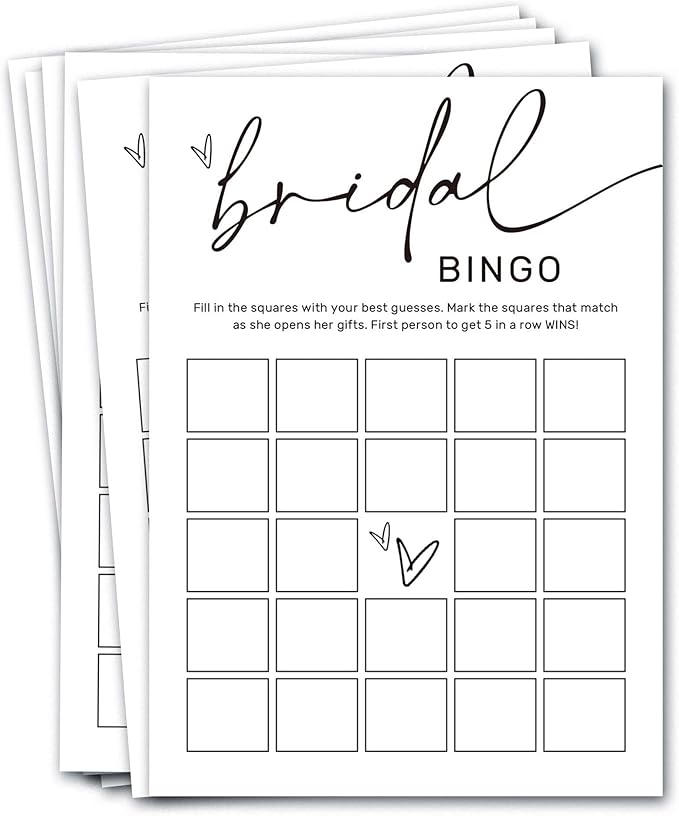 Bridal Shower Bingo, What Will The Bride to Be Receive, 25Pcs Bridal Bingo Game Cards, Engagement Party Games for Guests, Minimalist White Wedding Party Supplies - A18