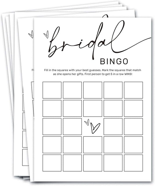 Bridal Shower Bingo, What Will The Bride to Be Receive, 25Pcs Bridal Bingo Game Cards, Engagement Party Games for Guests, Minimalist White Wedding Party Supplies - A18