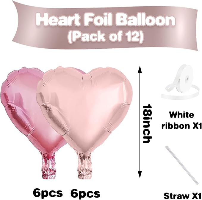 Light Pink Heart Balloons,12Pcs 18 Inch Pastel Baby Pink Helium Foil Love Heart Shaped Balloons for Bridal Wedding Engagement Party Anniversary Birthday Baby Shower Valentines Day Decorations