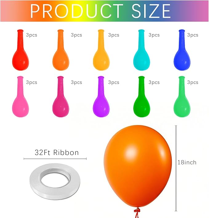 Assorted Rainbow Balloons 30 Pack 18 inch Round Bright Latex Balloons Assorted Colors for Birthday Baby Shower Wedding Party Birthday Decorations Supplies Arch Garland