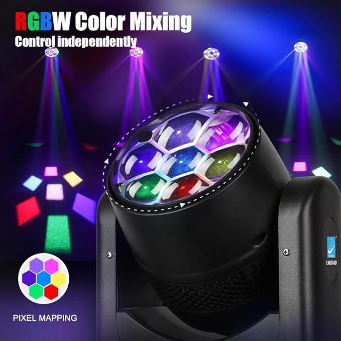 Big Dipper 7x40W LED Point Control Moving Head Light, 4-in-1 Bee Eye RGBW DJ Light for Party, Stage Lighting with Sound Activated/Auto/DMX512 Control, Spotlight Uplight for Events Church Disco(2)
