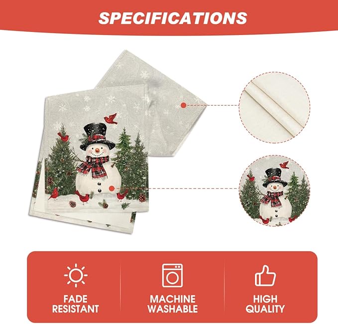 Artoid Mode Snowman Birds Trees Christmas Table Runner, Seasonal Silver Winter Holiday Kitchen Dining Table Decoration for Home Party Decor 13 x 120 Inch