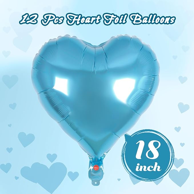 12 Pcs Heart Balloons,18 inch Heart Shape Foil Balloons Love Balloon Valentine Balloon for Birthday Party Wedding Engagement Party Baby Shower Valentine Day Decorations (liblue)