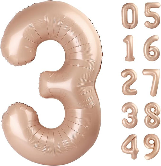 40 Inch Light Brown 3 Large Number Balloon, 3 13 23 30 33 36 Light Brown Birthday Party Decorations, Number Three Foil Balloons for Anniversary Party Graduations Celebration Supplies