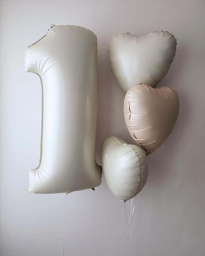 Cream White Beige Heart Balloons,12Pcs Caramel Sand White Heart Shaped Foil Balloons,18Inch Retro Apricot Helium Polyester Film Balloon for Baby Shower Birthday Anniversary Wedding Party Decorations