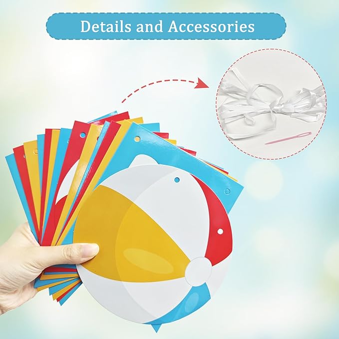 Beach Ball Happy Birthday Banner, 2-Piece Summer Pool Birthday Party Decoration, Beach Ball Colorful Happy Birthday Hanging Banner (Multicolor)