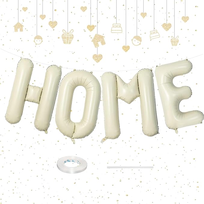 40 Inch Beige HOME Balloon Banner for House Warming Decoration Party, Large Cream White Foil Letter Balloons Sign for Housewarming, New Home Party, Homecoming Decor and Welcome Home Decorations