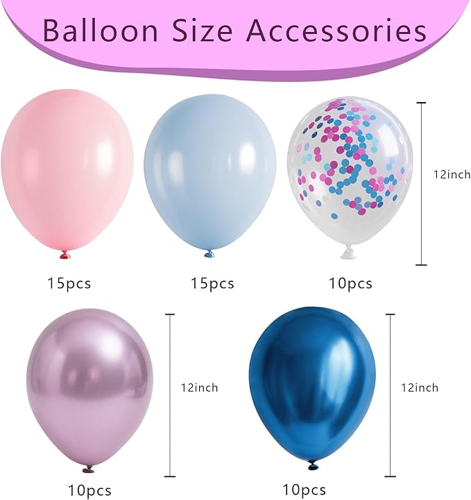 Gender Reveal 60 Pcs Balloon Decorations Arch Kit,12 Inch Pink and Blue Latex Balloons and Pink and Blue Confetti Balloons for Birthday Party Decorations Bridal Wedding Graduation Decoration