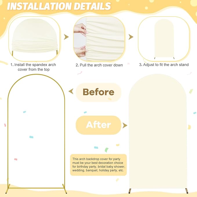 FOTSHARER Arch Backdrop Stand and Cover Set 7.2FT Metal Arched Backdrop Stand for Ivory Arch Covers Stretchy Backdrops Balloon Arch Kit Stands for Baby Shower Wedding Ceremony Graduation Decoration