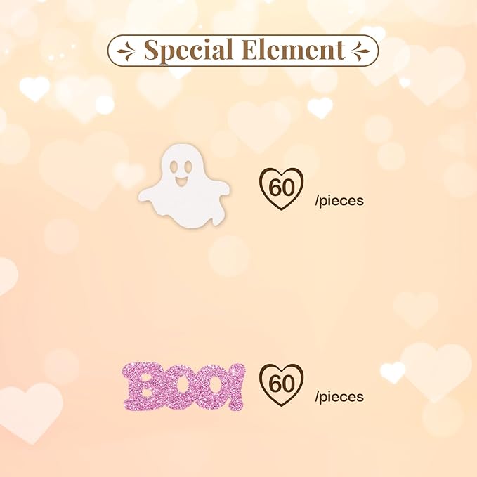 120pcs Baby Boo Confetti, Ghost Paper Scatter, White&Pink Glitter Little Boo Table Scatter for Girl, Halloween Theme Baby Shower/First Birthday Party Decoration