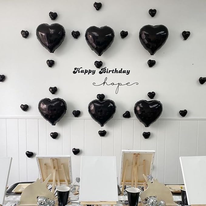Black Heart Balloons, Heart Shaped Ballons, 20 Pcs 5/10/18 inch Different Sizes Black Foil Love Balloons for Valentine's Day Decorations Wedding Engagement Bridal Showers Anniversary Celebrations