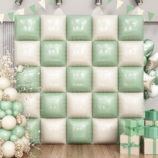 Sage Green Square Foil Balloon Wall, 20 PCS Double Sided Mint and Beige Square Balloon Wall Backdrop for Gender Neutral Baby Shower Wedding Jungle Safari Woodland Birthday Party Decoration