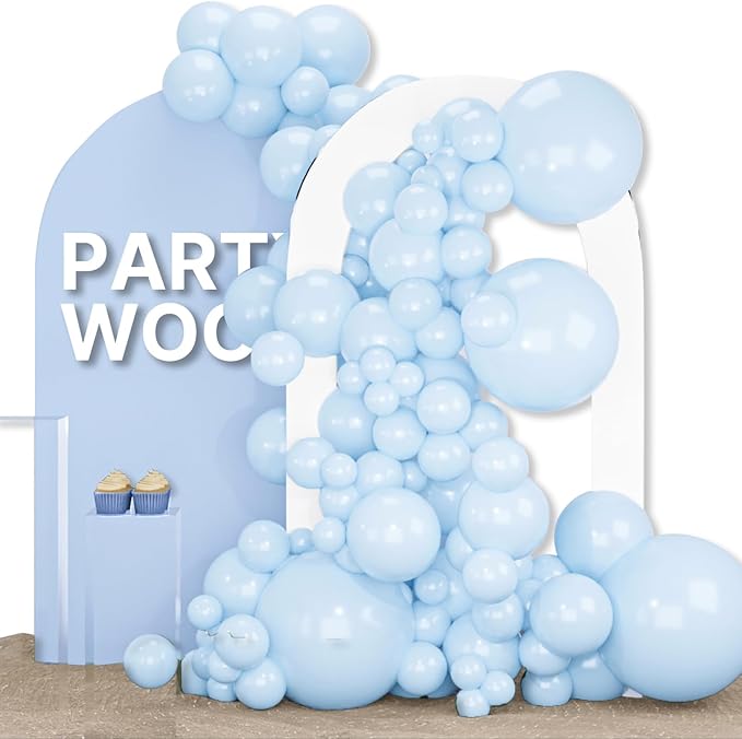 PartyWoo Baby Blue Balloons 155pcs Different Sizes of 18 12 10 5 Inch Light Pastel Sky Aqua Blue Balloon Arch Kit Garland for Graduation Baby Shower Gender Reveal Easter Party Decorations Blue-Q13