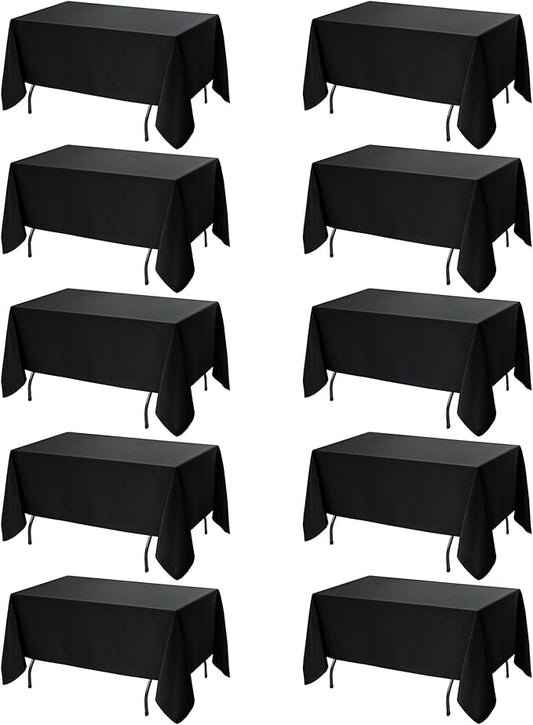 10-Pack Black Tablecloths for Rectangle Tables, 70 x 120 Inches, Stain-Resistant Polyester Fabric for 6 Foot Tables - Washable Table Covers for Weddings, Banquets, Birthday Parties, Events