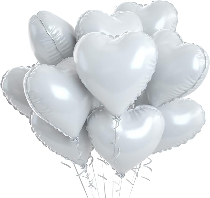 Grey Heart Foil Balloons - 10PCS Heart Shaped 18inch Love Balloons for Valentines, Weddings, Birthdays & Anniversaries