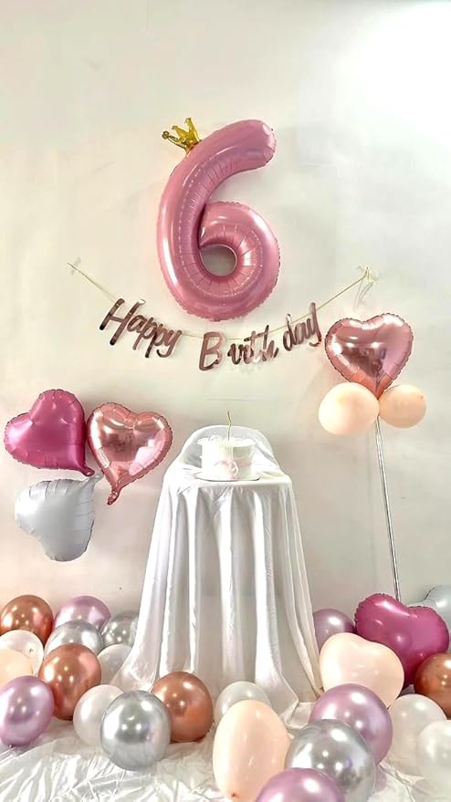 Digital Number 7 Pink Crown Birthday Balloon 40 Inch, Foil Balloons for 7 17 27 70 77 Party Decorations Supplies, Pink Crown Mylar Numbers Balloon for Seven Wedding Anniversary
