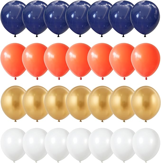 35pc Navy Blue & Orange Balloons Set, Navy, Orange, White, Metallic Gold, Boys, Men, Space, Birthday, Wedding, Party Decorations