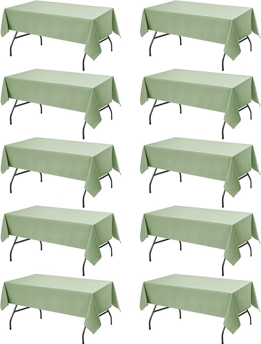10-Pack Sage Green Tablecloths for Rectangle Tables, 54 x 108 Inches, Stain-Resistant Polyester Fabric for 6 Foot Tables - Washable Table Covers for Weddings, Birthday Parties, Events