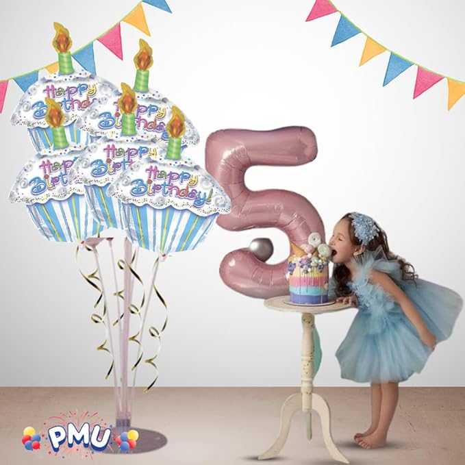 PMU Happy Birthday Petite Cupcake Shape 18 Inch Mylar-Foil Balloon Pkg/10