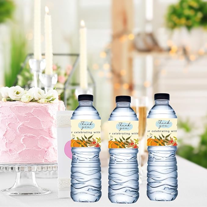 100Pcs Fall Thank You for Celebrating with Us Water Bottle Labels Fall Water Bottle Labels Sticker for Wedding Bridal Baby Shower Thanksgiving Birthday Party Table Decoration Supplies