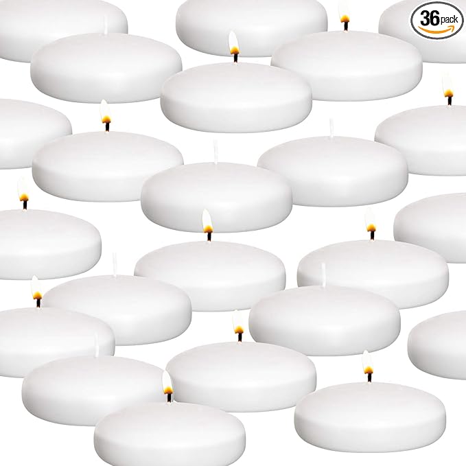 Royal Imports White Floating Candles 3" - Made in USA Pack of 36 Unscented Dripless Wax Discs - 10 Hour Burn Time - for Centerpieces, Weddings, Events, Home Decor