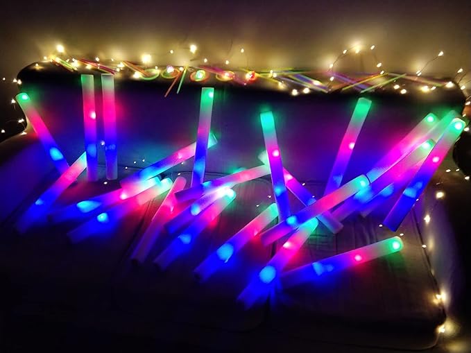 Foam Glow Sticks-192 PCS Light up Sticks Party Favor Glow in The Dark Party Supplies with 3 Modes Colorful Flashing Light Up Toys for Party Wedding Birthday Concert Halloween Christmas
