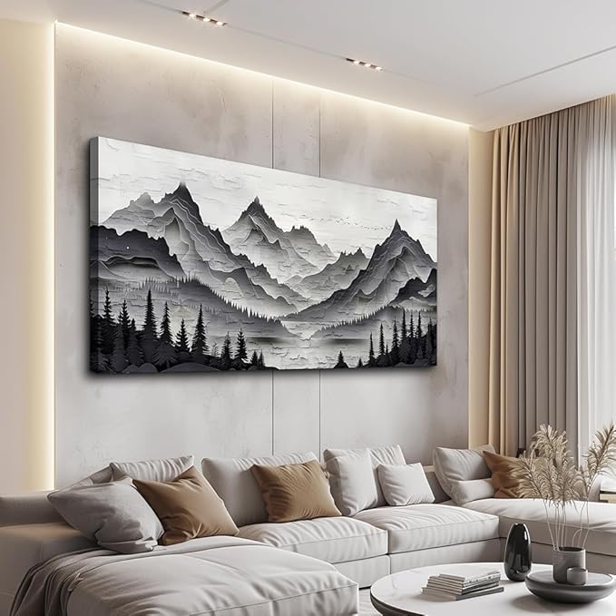 ZUITINGHUA Large Wall Decor For Living Room Canvas Wall Art For Office Modern Wall Decorations For Bedroom Black Mountains Landscape Painting Farmhouse Pictures Artwork Room Home Decor 24x48 In