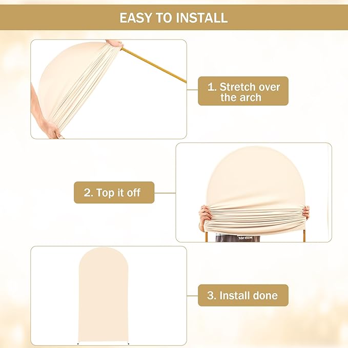 (7.2FT, 6.6FT, 6FT) Wedding Arch Cover Set of 3 Champagne Spandex Fitted Arch Cover for Round Top Chiara Backdrop Stand Covers for Birthday Party Banquet Photo Background Decoration