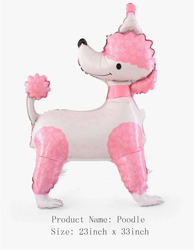 4D Standing Dog Animal Balloons,Pink Brown Pet Dog Foil Balloons, 2Pcs Cute Puppy Poodle Children's Birthday Party Supplies Animal Themed Baby Shower Party Decorations