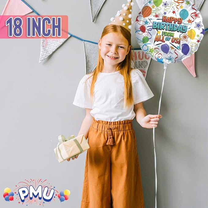 PMU Happy Birthday from All of Us 18 Inch Mylar-Foil Balloon Pkg/5