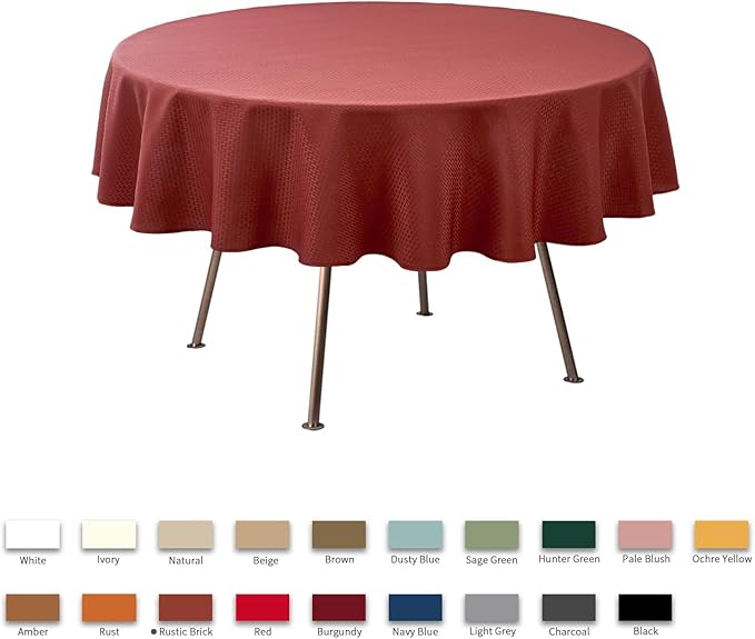 maxmill Round Tablecloth Weaved Pattern Spill-Proof Wrinkle Free Soft Table Cloth for Circular Table Cover, for Dining Room Fall Harvest Thanksgiving Parties Holiday Dinner, 70 Inch, Rustic Brick