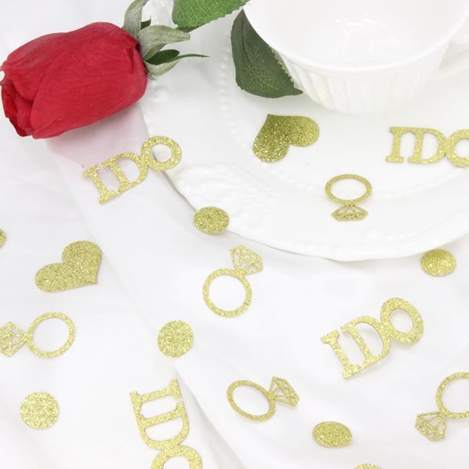 Wedding Confetti, Engagement Confetti for Wedding Shower Decorations, Bridal Shower Confetti for Bridal Shower Decorations, 160 PCS Glitter Gold I DO Confetti for Engagement Table Decorations