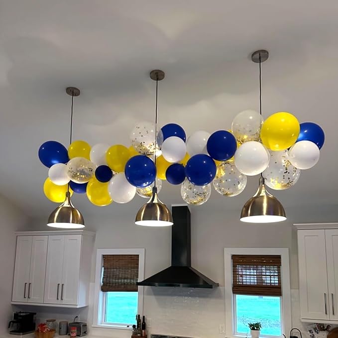 Navy Blue Yellow White Balloons, 12 Inch Navy Yellow Party Dark Yellow Latex Balloons Set for Boys Men Birthday Wedding Baby Shower Graduation Anniversary Decorations Is-02
