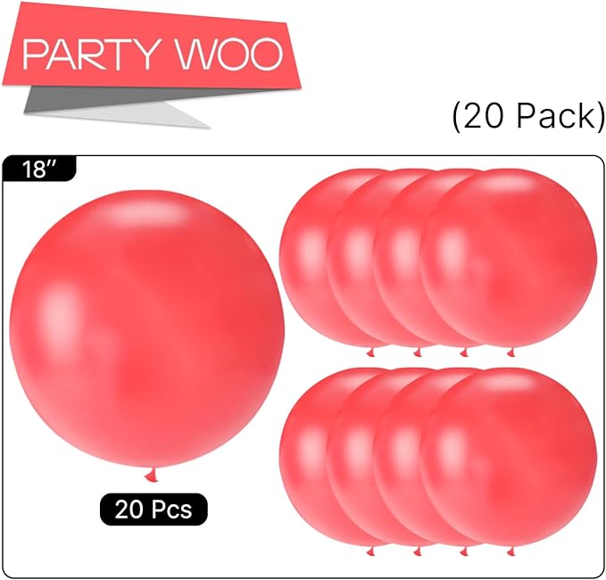 PartyWoo Pink Large Balloons 20 pcs 18 Inch Big Jumbo Giant Matte Rose Hot Watermelon Pink Latex Balloons for Graduation Wedding Baby Shower Princess Bachelorette Birthday Party Decorations Pink-Q11