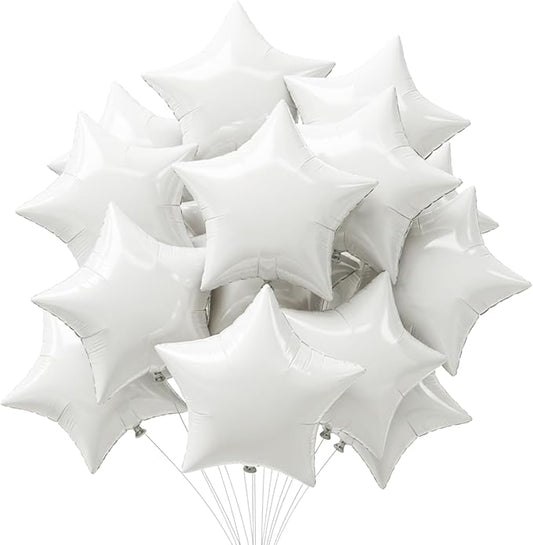 TONIFUL 15Pcs 18 Inch Large White Star Shape Foil Balloons Big White Stars Helium Mylar Ballons for Birthday Wedding Baby Shower Anniversary Engagement Party Decorations Supplies