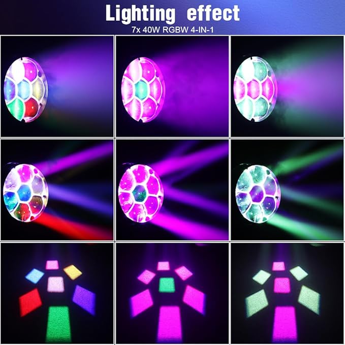 Big Dipper 7x40W LED Point Control Moving Head Light, 4-in-1 Bee Eye RGBW DJ Light for Party, Stage Lighting with Sound Activated/Auto/DMX512 Control, Spotlight Uplight for Events Church Disco(2)